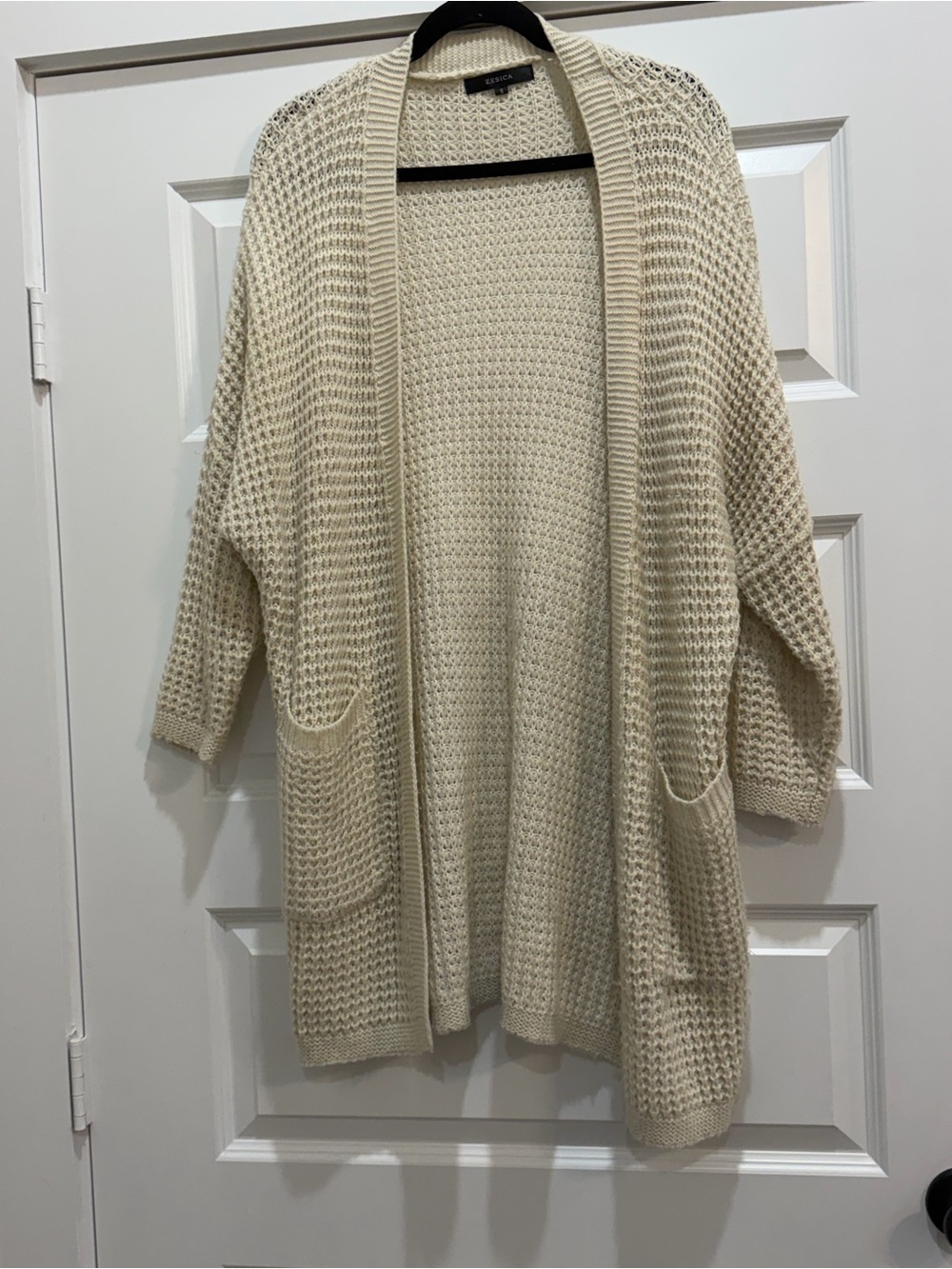 Make an Offer - Cream Open-Front Waffle Knit Women's Cardigan